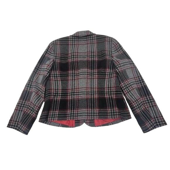 Talbots Vintage Gray Red Plaid Wool Blend Blazer Jacket Buttons Women's Sz 12P - Picture 5 of 12